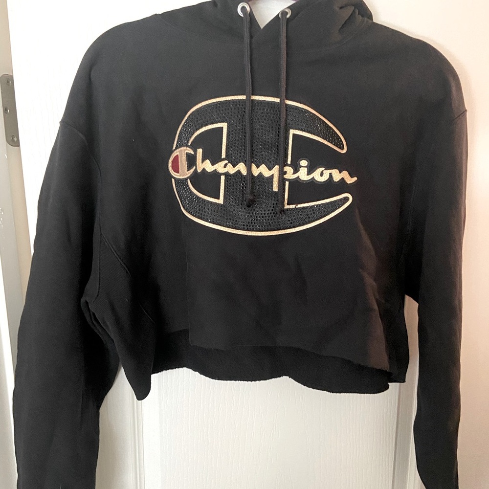 Embellished champion crop top hoodie